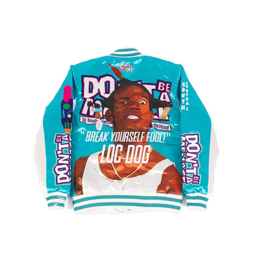 YOUTH DON'T BE A MENACE ALL OVER SATIN JACKET LIGHT BLUE