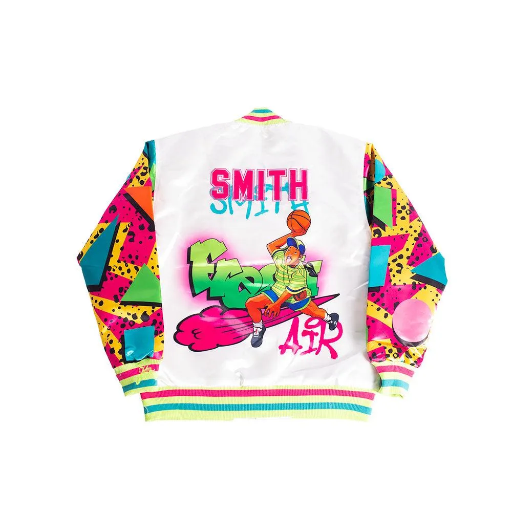 YOUTH FRESH PRINCE FRESH AIR GRAFFITI SATIN JACKET WHITE