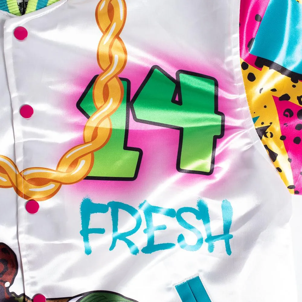 YOUTH FRESH PRINCE FRESH AIR GRAFFITI SATIN JACKET WHITE