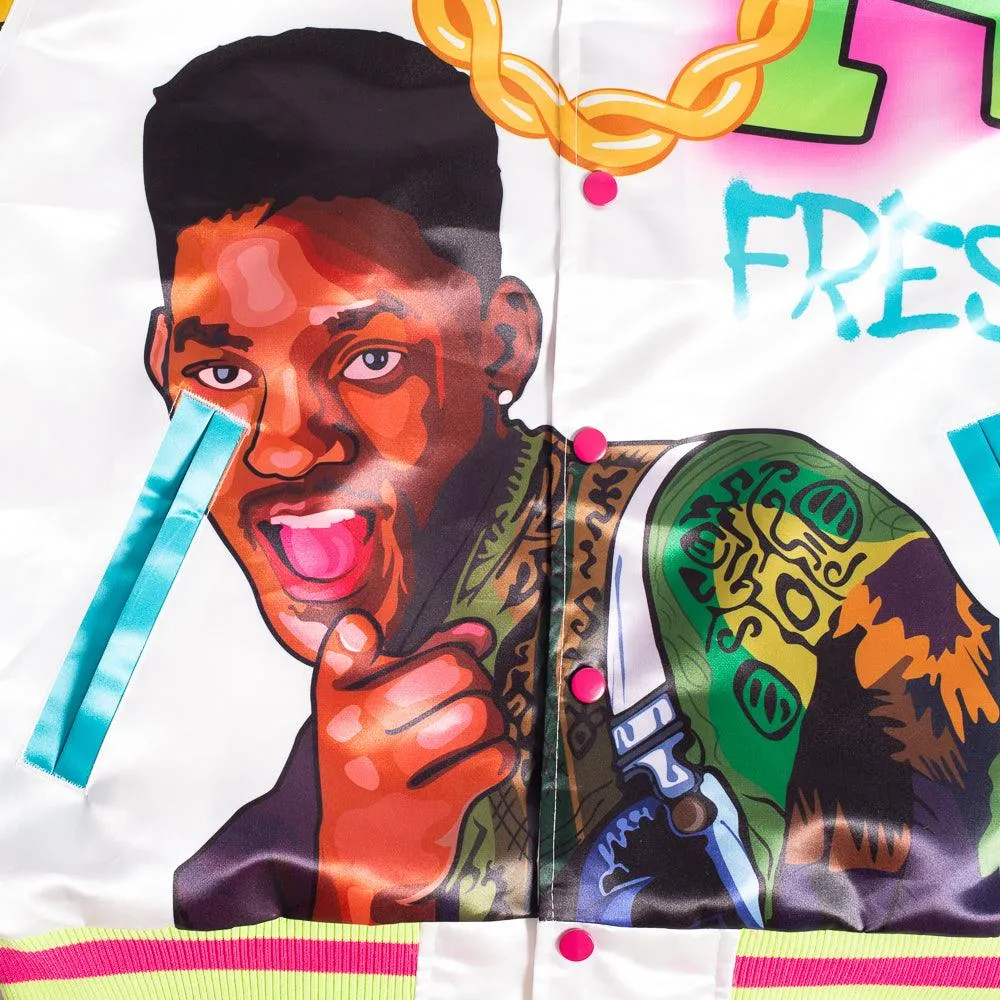 YOUTH FRESH PRINCE FRESH AIR GRAFFITI SATIN JACKET WHITE