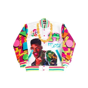 YOUTH FRESH PRINCE FRESH AIR GRAFFITI SATIN JACKET WHITE