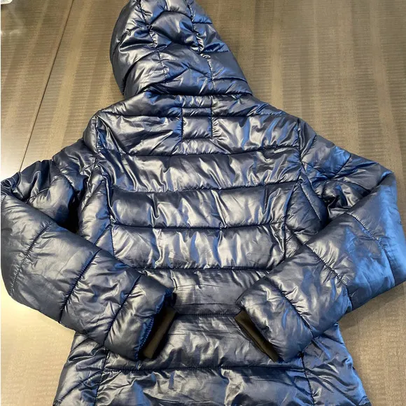 Zara Navy Blue Down Puffer Hooded Jacket size Small0