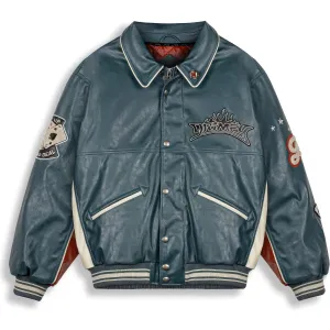 Zimná bunda bomber GRIMEY WEAR DEEPER PU LEATHER JACKET NAVY tmavomodrá